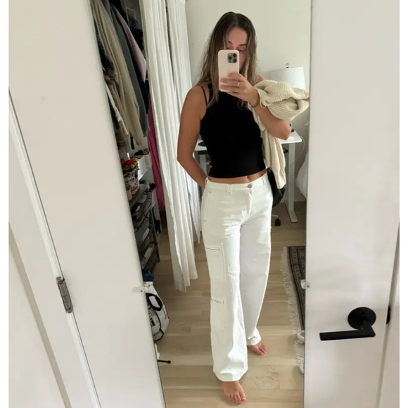 Hudson High-Rise‎ Welt Pocket Cargo Wide Leg Jean White Sz 24 - Picture 5 of 15